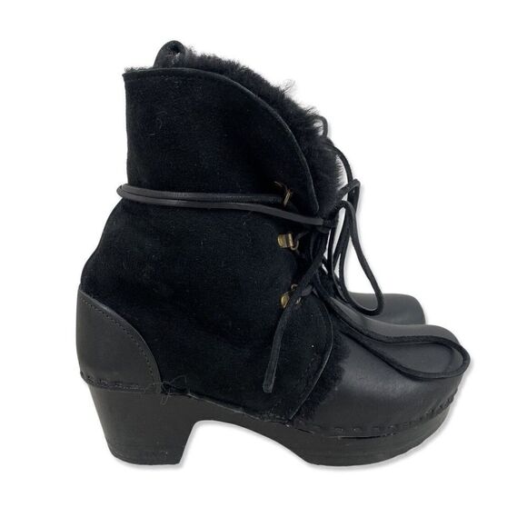 No. 6 Black Shearling Clog Boots Sz 5 Leather Lace Up Ankle Winter Platforms 36 - Picture 1 of 8